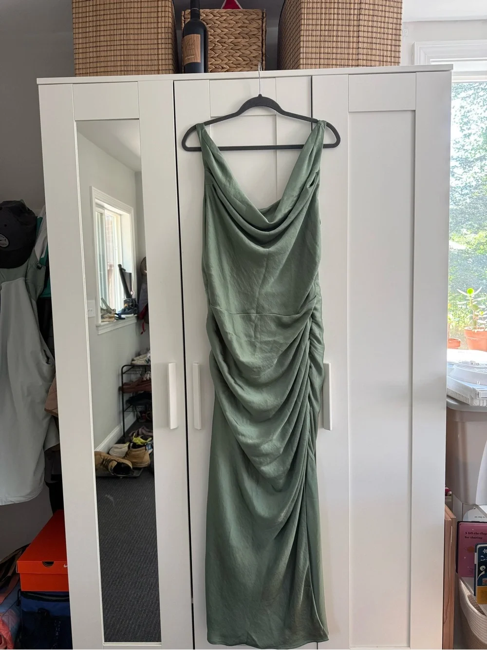 Abercrombie & Fitch Sage Green Draped Cowl Maxi Dress
